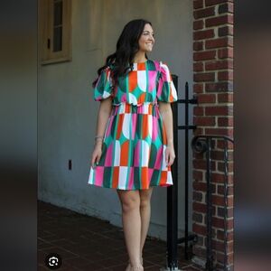 Vibrant Multicolor Puff Sleeve Dress